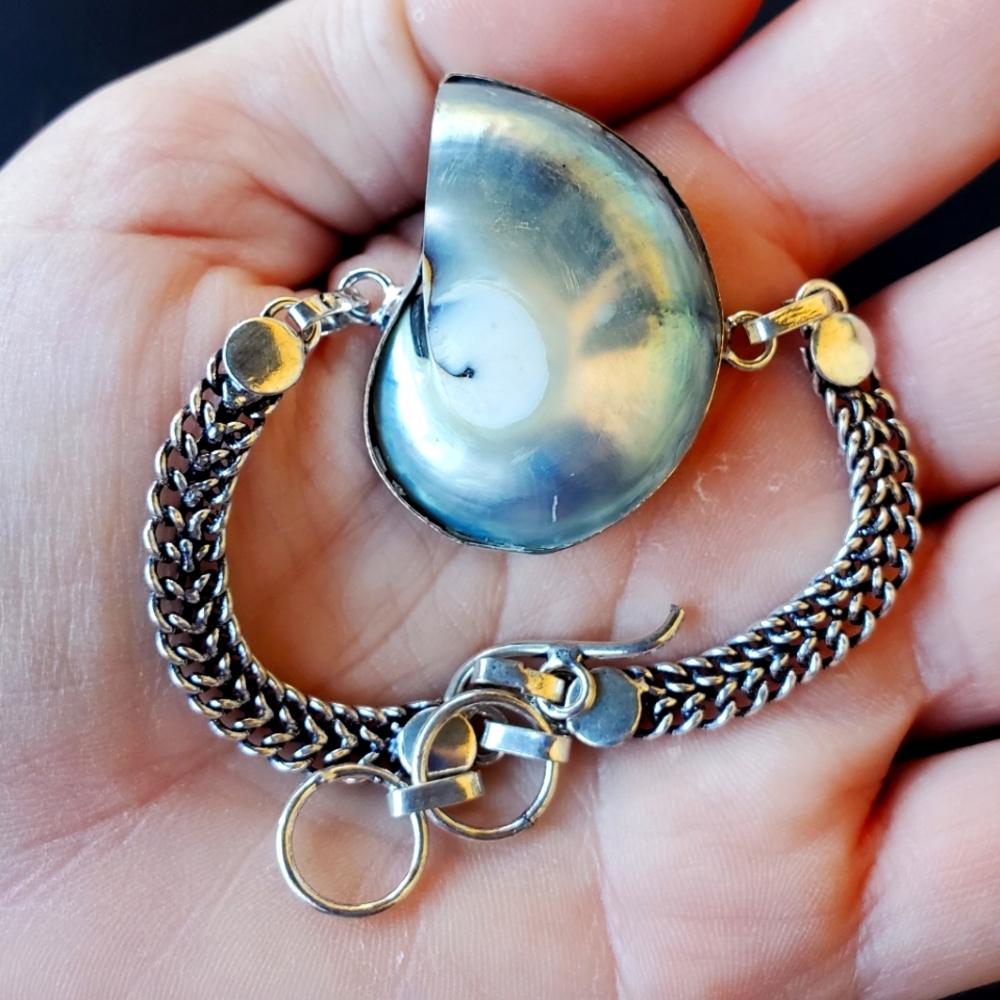New Ammonite Fossil 925 Silver Bangle Bracelet.